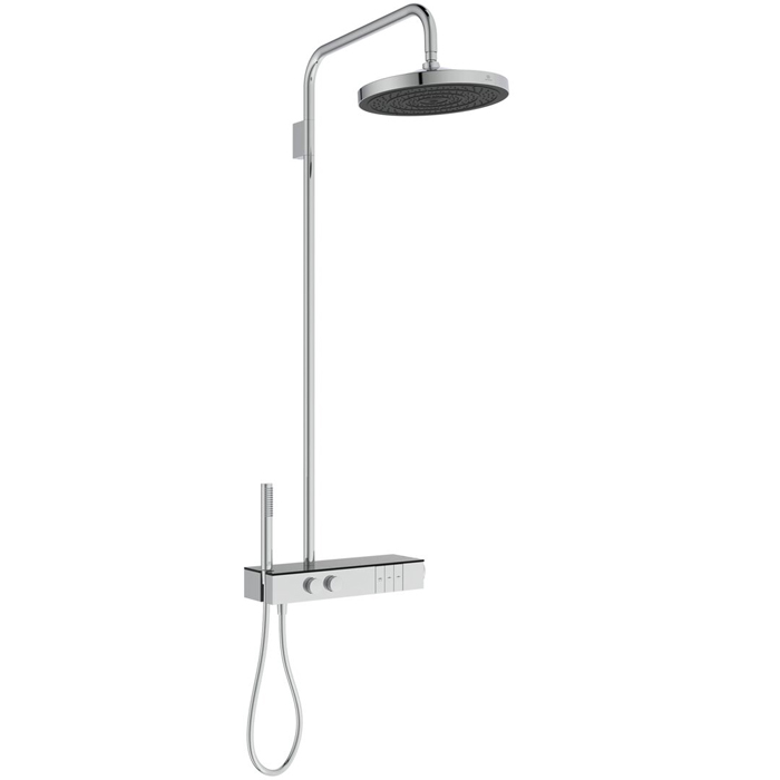 Ideal Standard Solos Душевая система с термостатическим смесителем, держатель для лейки, 3-функциональный (Rain, Silkrain, SecondSkin) круглый пластиковый верхний душ, ручной душ, шланг, цвет: хром