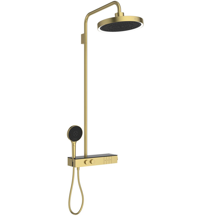 Ideal Standard Solos Душевая система, с термостатическим смесителем для душа, держатель для лейки, верхний душ, ручная душевая лейка, шланг, цвет: PVD Brushed Gold (Шлифованное Золото)