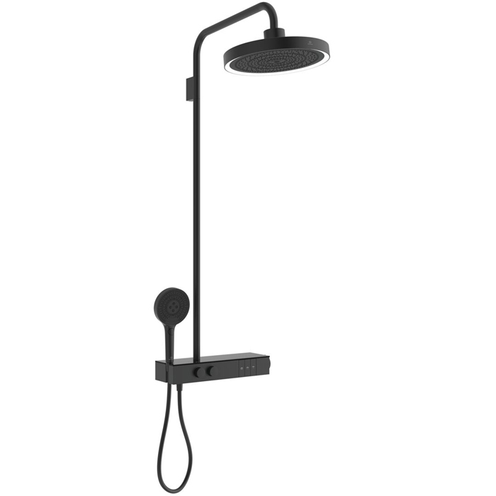 Ideal Standard Solos Душевая система, с термостатическим смесителем для душа, держатель для лейки, верхний душ, ручная душевая лейка, шланг, цвет: Silk Black (Черный матовый)
