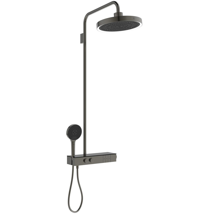 Ideal Standard Solos Душевая система, с термостатическим смесителем для душа, держатель для лейки, верхний душ, ручная душевая лейка, шланг, цвет: PVD Magnetic Grey (Магнит)