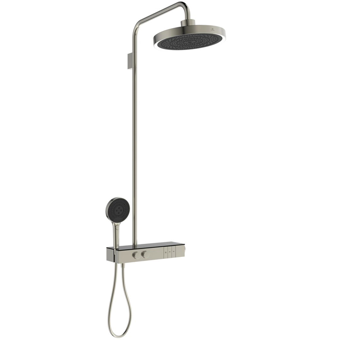 Ideal Standard Solos Душевая система, с термостатическим смесителем для душа, держатель для лейки, верхний душ, ручная душевая лейка, шланг, цвет: PVD Silver Storm (Серебряный Шторм)