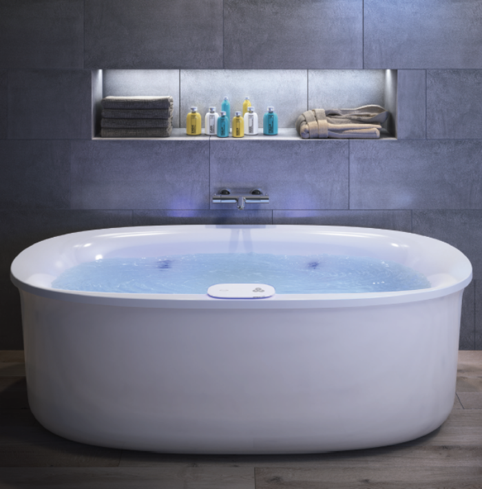 Jacuzzi Arga Ванна отдельностоящая, Swirlpool Illumatherapy™4 форсунки, подсветка Rainbow, цвет: белый глянцевый