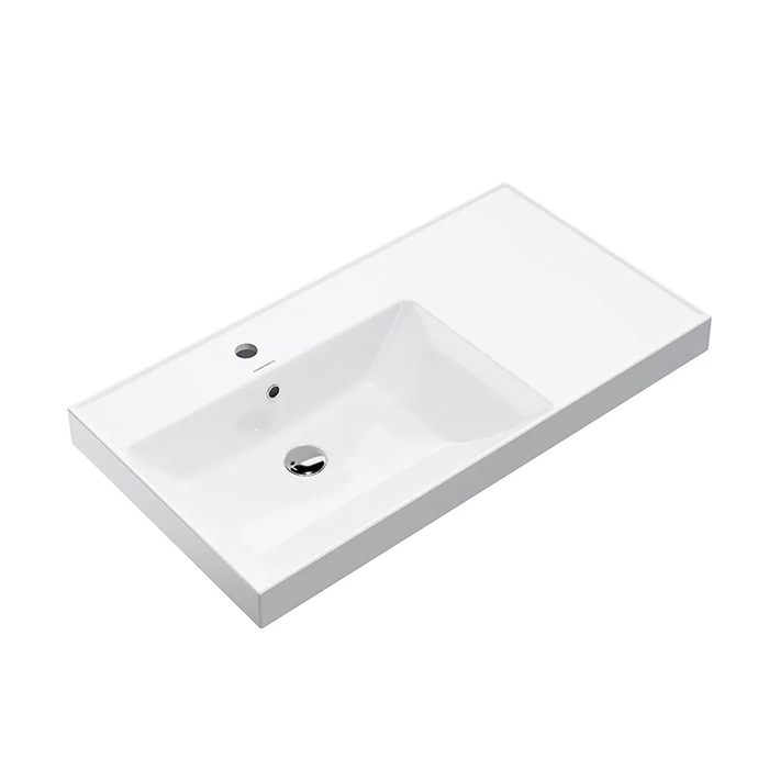 Kerama Marazzi Cubo Раковина, подвесная, мебельная, левая, 1 отв, с переливом, цвет: белый глянцевый