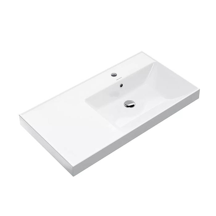 Kerama Marazzi Cubo Раковина, подвесная, мебельная, правая, 1 отв, с переливом, цвет: белый глянцевый