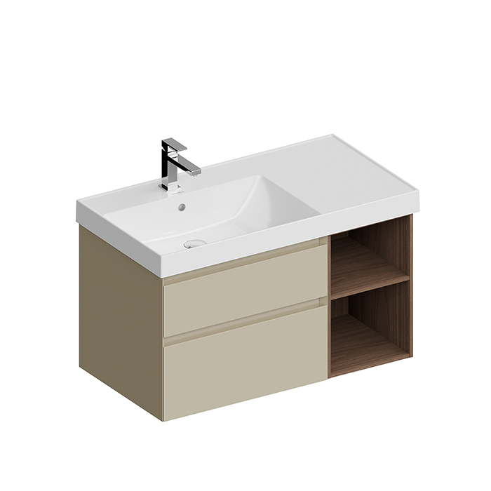 Kerama Marazzi Cubo Тумба подвесная, левая, цвет: лимо матовая / орех