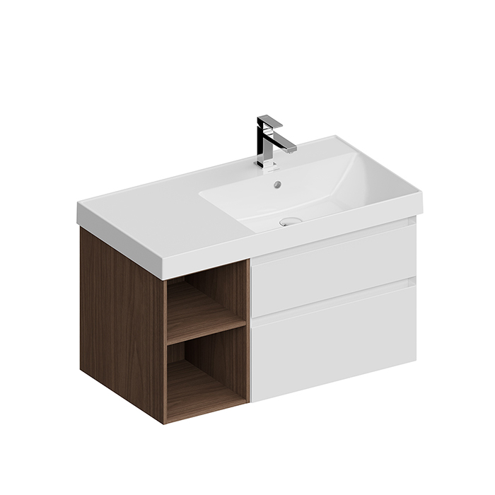 Kerama Marazzi Cubo Тумба подвесная, правая, цвет: белый матовый / орех