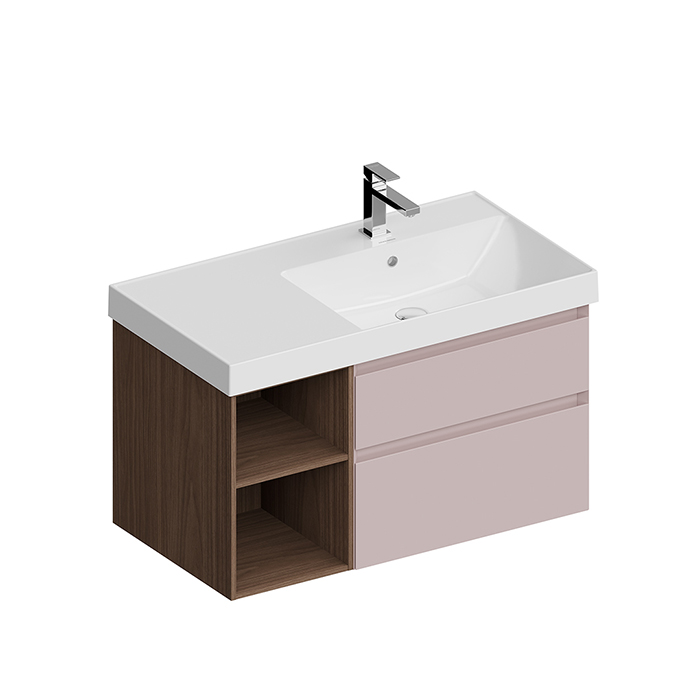 Kerama Marazzi Cubo Тумба подвесная, правая, цвет: мальва матовая / орех