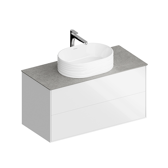 Kerama Marazzi PLAZA Modern Тумба подвесная, 2 ящика, цвет: белый / дуб виченце