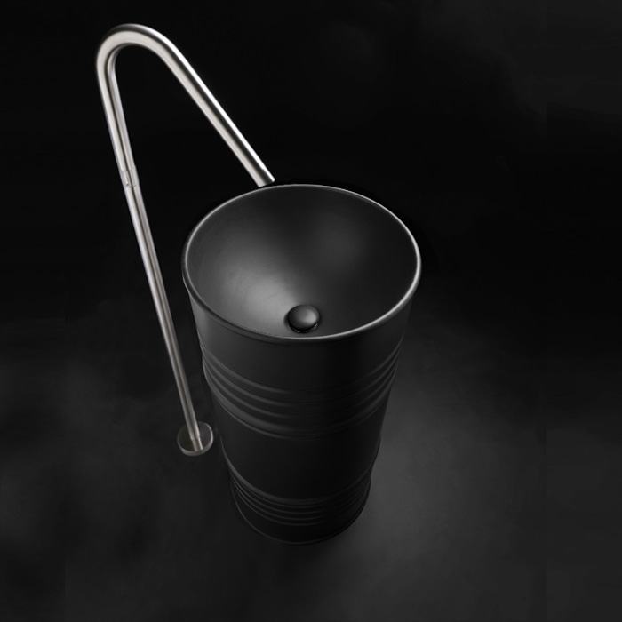 Kerasan Artwork Barrel Раковина, без отв, напольная, слив в стену, цвет: черный матовый