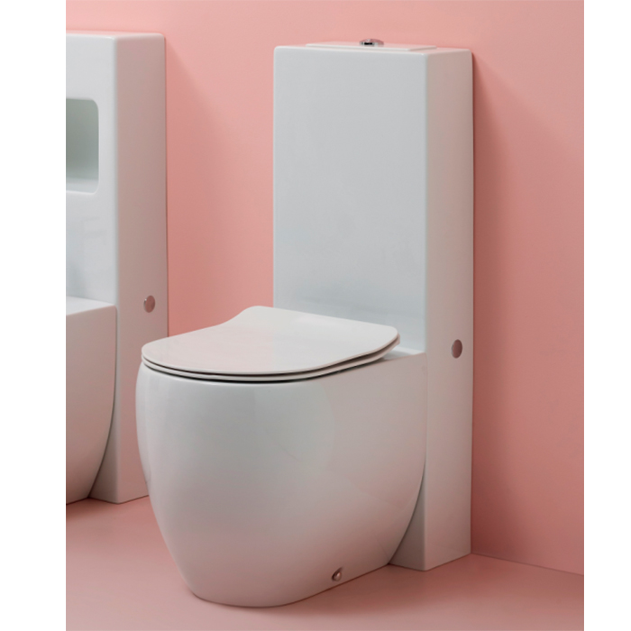 Kerasan Flo унитаз приставной, слив в стену, с бачком напольным, с белым сиденьем Slim