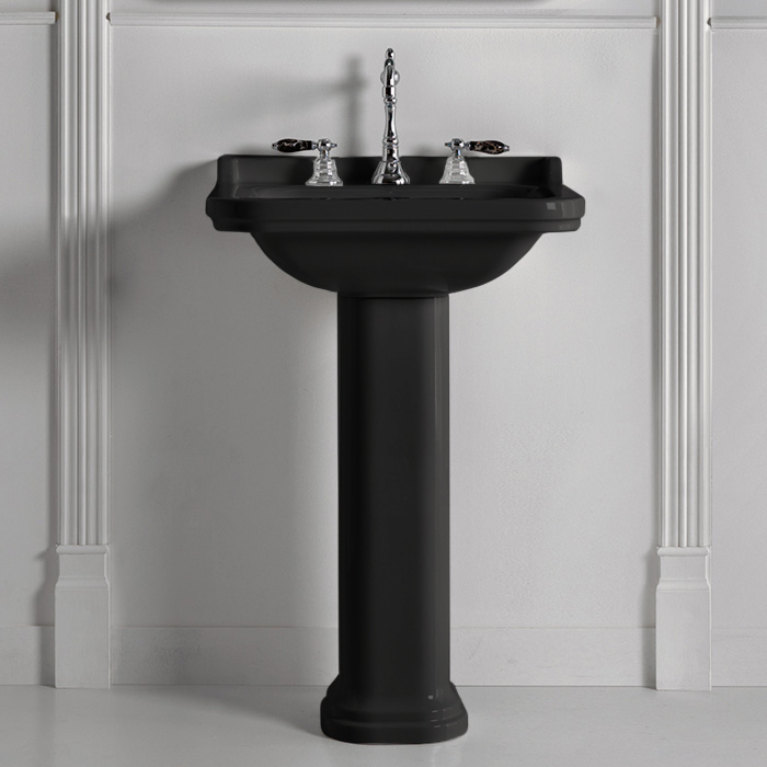 Kerasan Waldorf Раковина, 1 отв, с пьедесталом, керамическая, цвет: черный/хром