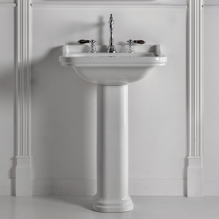 Kerasan Waldorf Раковина, 3 отв, с пьедесталом, цвет: белый/хром