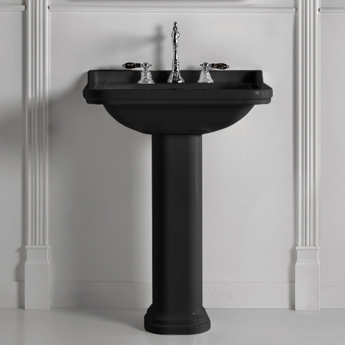Kerasan Waldorf Раковина, 1 отв, с пьедесталом, керамическая, цвет: черный/хром