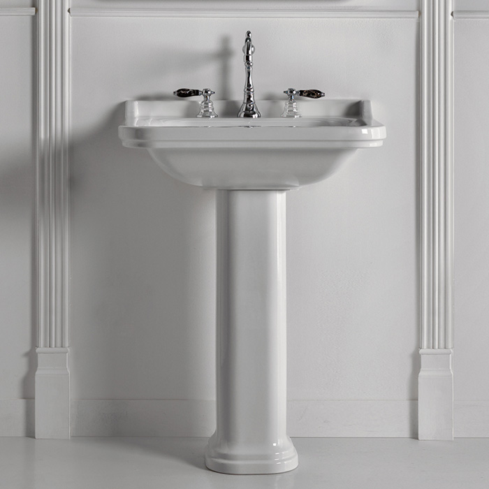 Kerasan Waldorf Раковина, 3 отв, с пьедесталом, цвет: белый/хром
