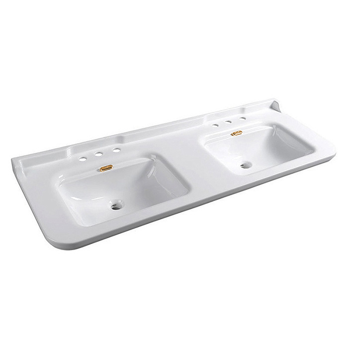 Kerasan Waldorf Раковина, 3 отв, двойная, керамическая, цвет: белый/золото