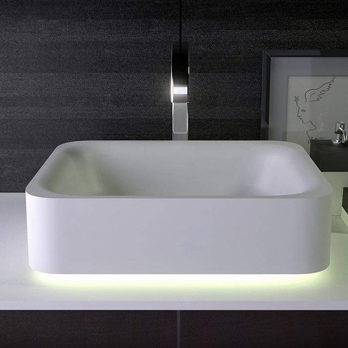 KNIEF Shine Раковина, без отв, накладная, без перелива, с LED подсветкой, цвет: белый матовый