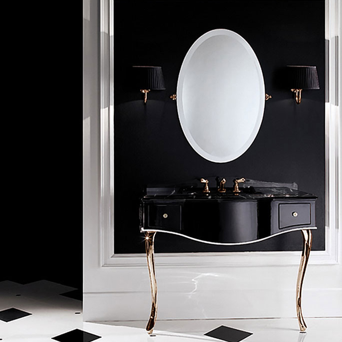 Devon&Devon Audrey, Комплект мебели мрамор: nero marquina, ножки золото, напольный, Цвет: чёрный с белым кантом