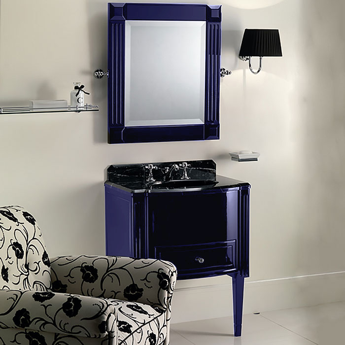 Devon&Devon Domino, Комплект мебели, тумба напольная со столешницей Nero Marquina и встроенной раковиной черной, Цвет: blue violet