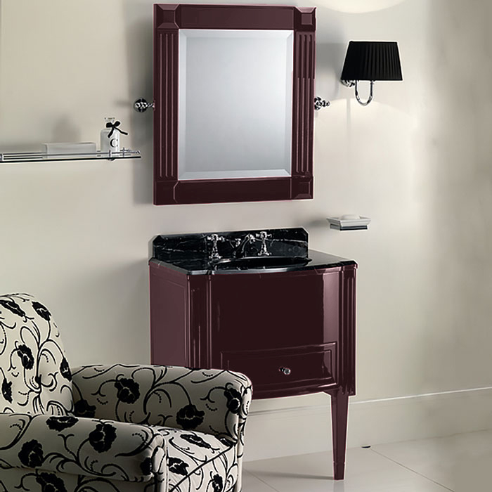 Devon&Devon Domino, Комплект мебели, тумба напольная со столешницей Nero Marquina и встроенной раковиной черной, напольный, Цвет: prune