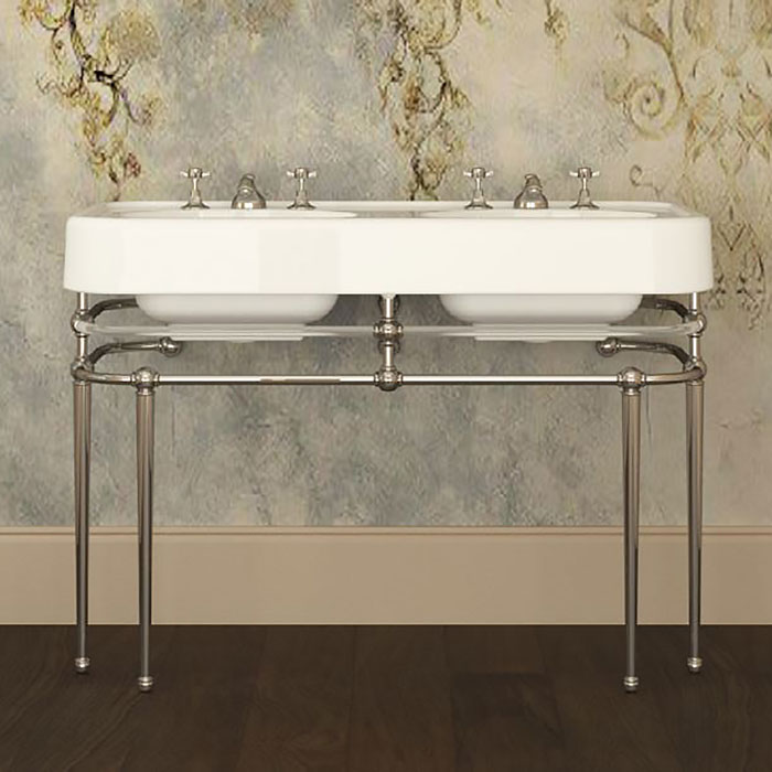 Devon&Devon Crystal Memphis Консоль, с двойной раковиной на 3 отв, плексигласс, напольный, цвет: глянцевый никель/плексигласс/белый