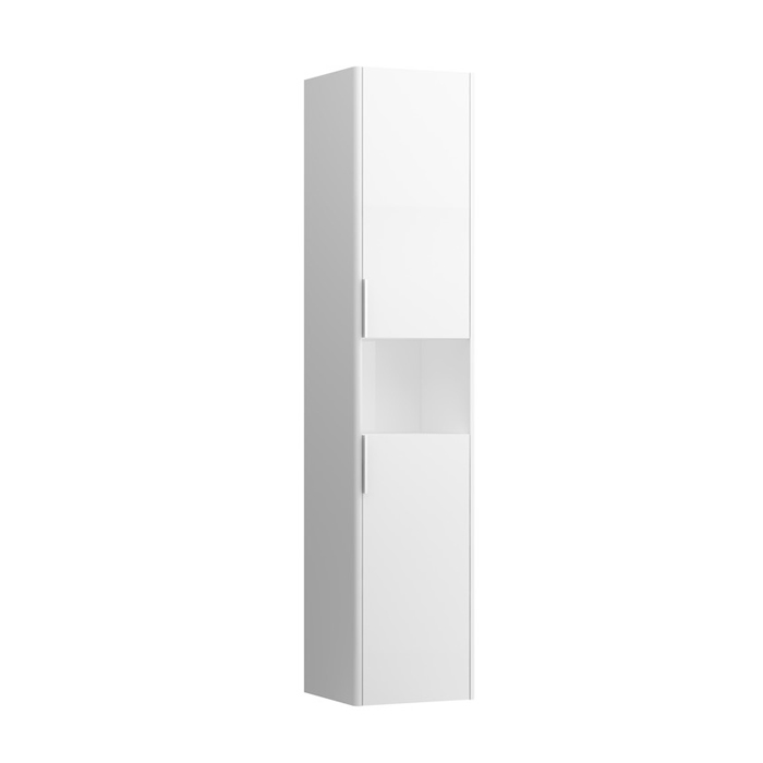 Laufen Base Высокий шкаф, 2 дверцы, петли справа, 1 открытая полка, 4 стеклянные полки, дизайн совпадает со шкафами под раковину, цвет: белый глянцевый