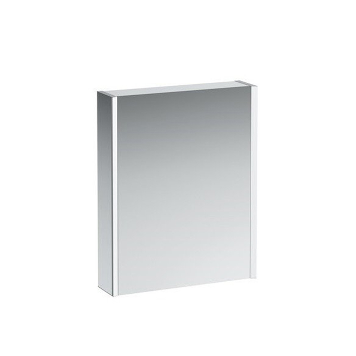 Laufen Frame 25 шкаф зеркальный, алюминий, 1 дверца с зеркалом с 2х сторон, SX, сенс. выкл, 2 розетки, 2 верт-х эл-та LED-подсветки (регул-ая яркость), с окружающим освещением (внизу)