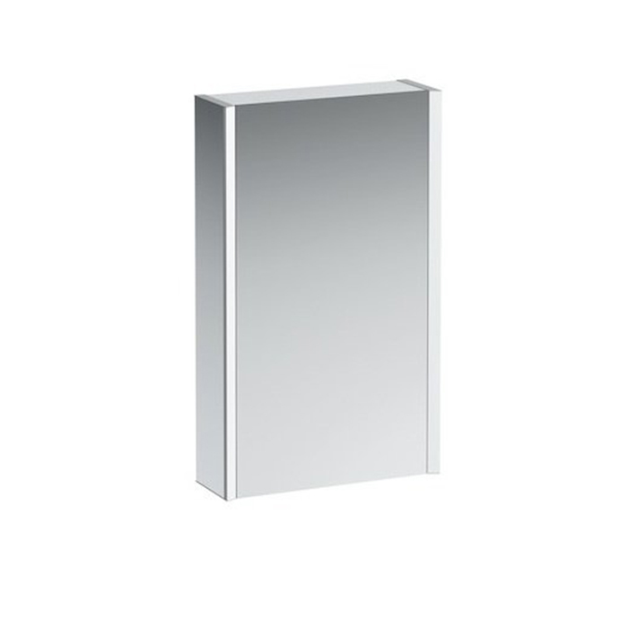 Laufen Frame 25 Зеркальный шка, алюминий, 1 дверца с зеркалом с 2х сторон, SX, сенс. выкл, 2 розетки, 2 верт-х эл-та LED-подсветки (регул-ая яркость), с окружающим освещением (внизу), цвет: белый