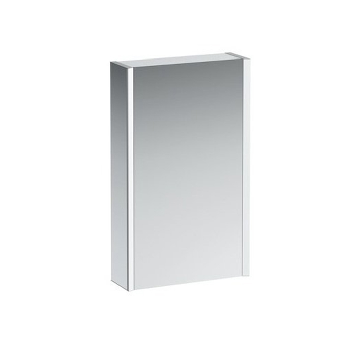 Laufen Frame 25 Зеркальный шка, алюминий, 1 дверца с зеркалом с 2х сторон, SX, сенс. выкл, 2 розетки, 2 верт-х эл-та LED-подсветки (регул-ая яркость), с окружающим освещением (внизу)
