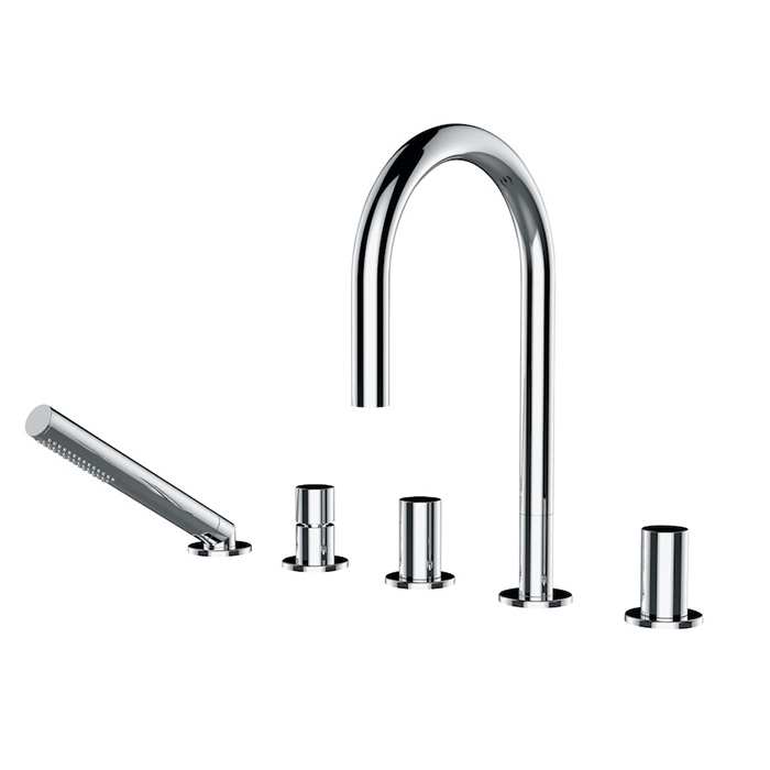 Laufen Kartell Смеситель на борт ванны, на 5 отв, с ручным душем, излив, цвет: хром