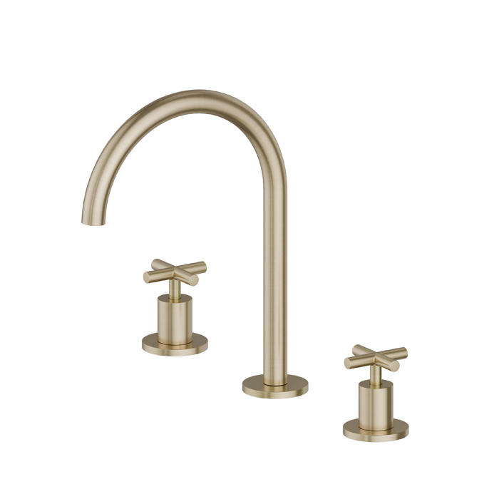 Newform Blink Смеситель для раковины, 3 отв, средний, цвет: PVD brushed pale gold