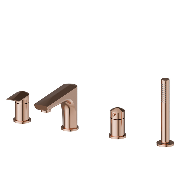Newform Delta Zero Смеситель на борт ванны, 4 отв, с изливом и ручным душем, цвет: PVD copper bronze