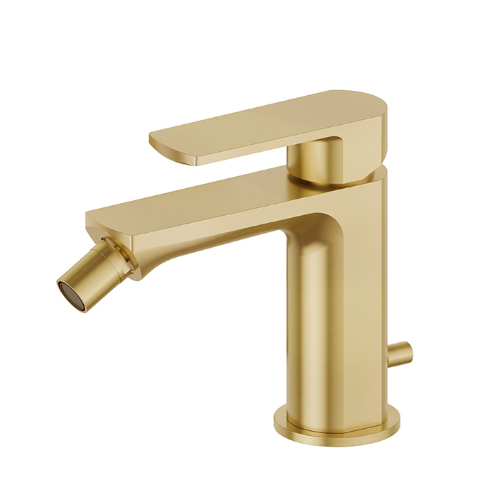 Newform Haka Смеситель для биде, 1 отв, с донным клапаном, цвет: PVD brushed gold