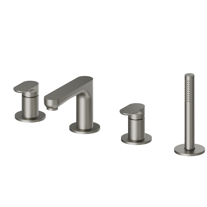 Newform Linfa II Смеситель на борт ванны, 4 отв, с изливом и ручным душем, цвет: titanium satin