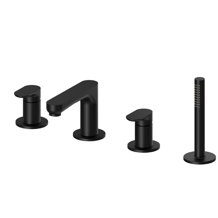 Newform Linfa II Смеситель на борт ванны, 4 отв, с изливом и ручным душем, цвет: черный матовый