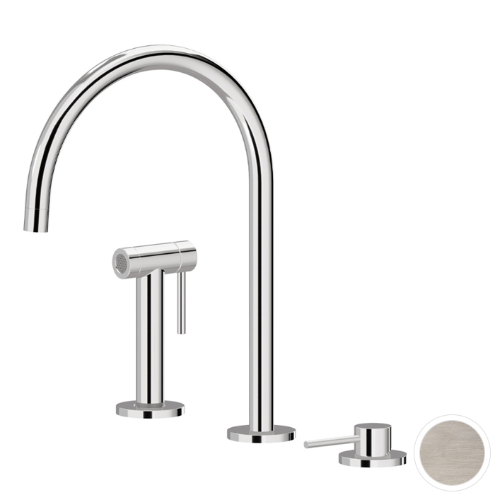 Newform N21 Смеситель для кухни, 3 отв, с ручным душем, цвет: Brushed nikel