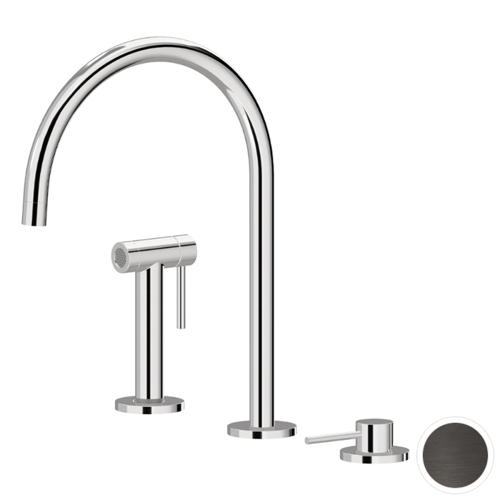 Newform N21 Смеситель для кухни, 3 отв, с ручным душем, цвет: PVD Brushed gun metal