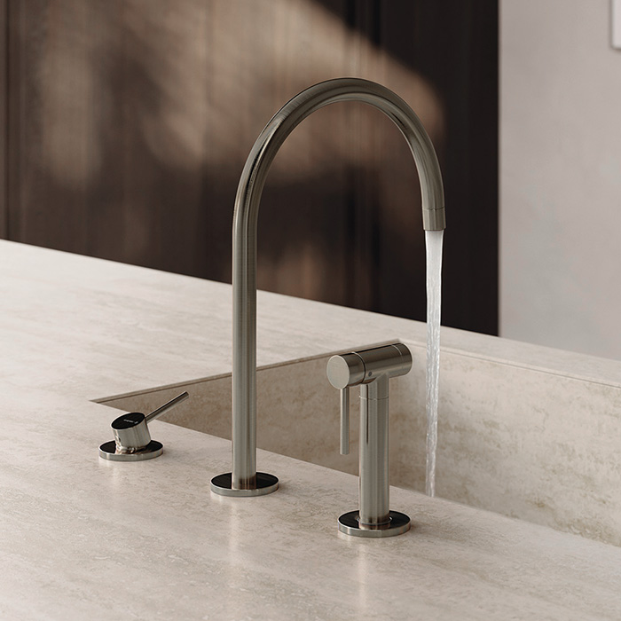 Newform N21 Смеситель для кухни, на 3 отв, излив, цвет: Brushed nickel
