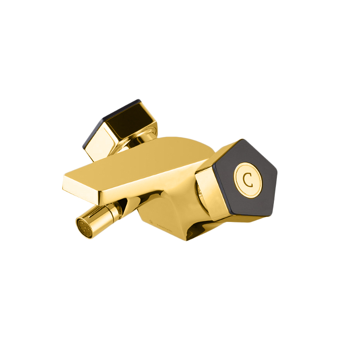 Newform ParkLE Смеситель для биде, 1 отв, с донным клапаном, цвет: PVD glossy gold/черный матовый