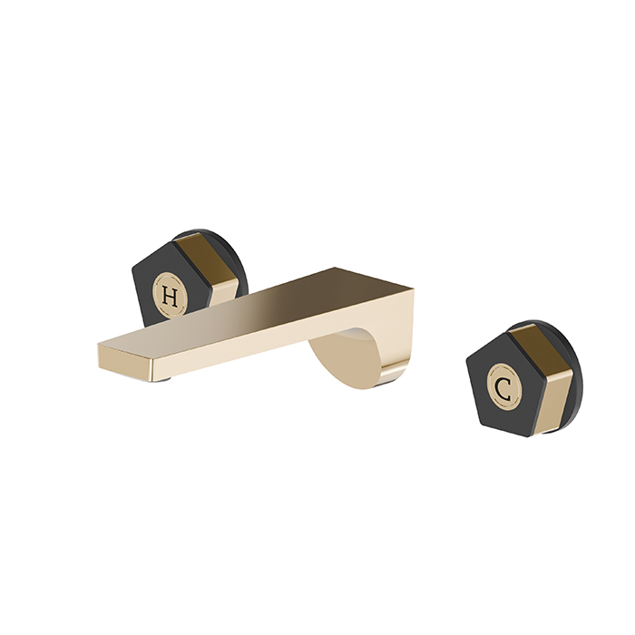 Newform ParkLE Смеситель для раковины, настенный, без донного клапана, цвет: PVD glossy gold/черный матовый
