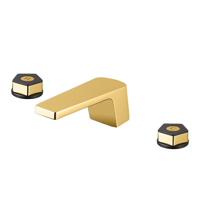 Newform ParkLE Смеситель для раковины, 3 отв, с донным клапаном, цвет: PVD glossy gold/черный матовый