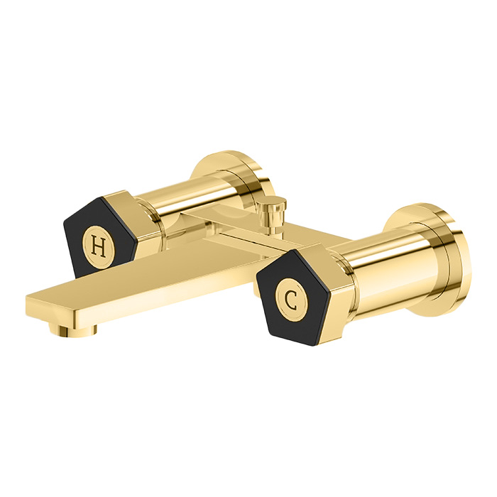 Newform ParkLE Смеситель для ванны, настенный, цвет: PVD glossy gold/черный матовый