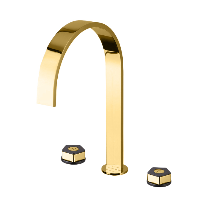 Newform ParkLE Смеситель для ванны, высокий, 3 отв, с донным клапаном, цвет: PVD glossy gold/черный матовый