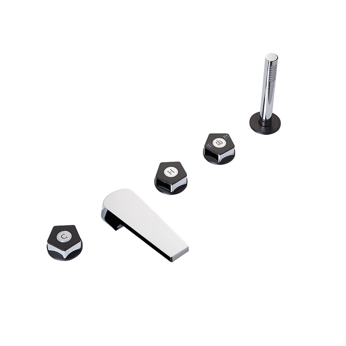 Newform ParkLE Смеситель на борт ванны, 5 отв, с ручным душем, цвет: хром/черный матовый