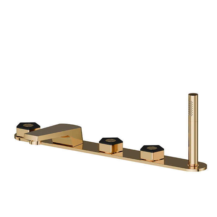 Newform ParkLE Смеситель на борт ванны, 5 отв, с ручным душем, цвет: PVD glossy gold/черный матовый