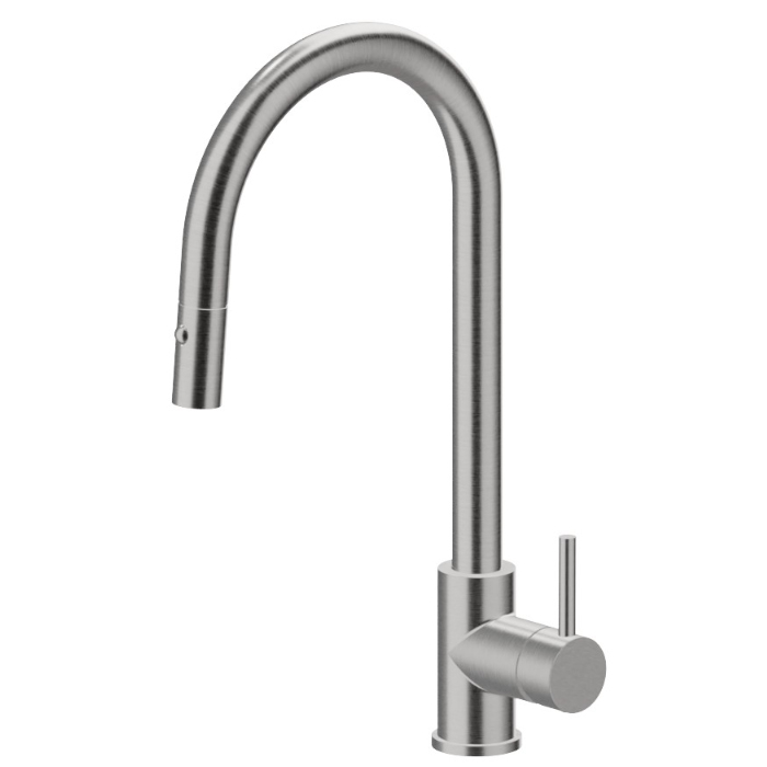 Newform Reasl Steal Смеситель для кухни, 1 отв, с выдвижным изливом, цвет: нержавеющая сталь