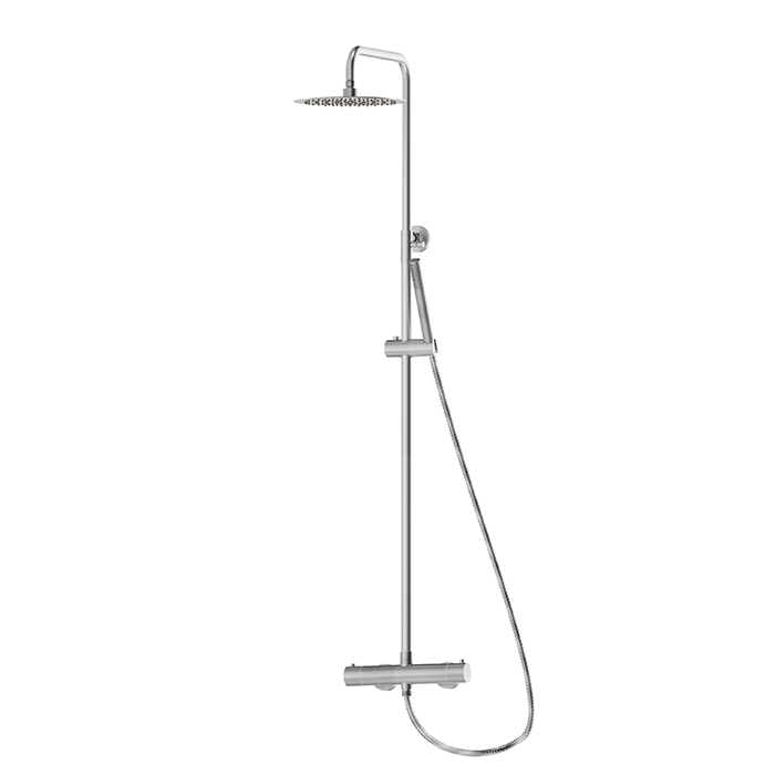 Newform X-STEEL 316 Душевая стойка с термо смес, верхний душ, ручной душ, шланг, цвет: нержавеющая сталь