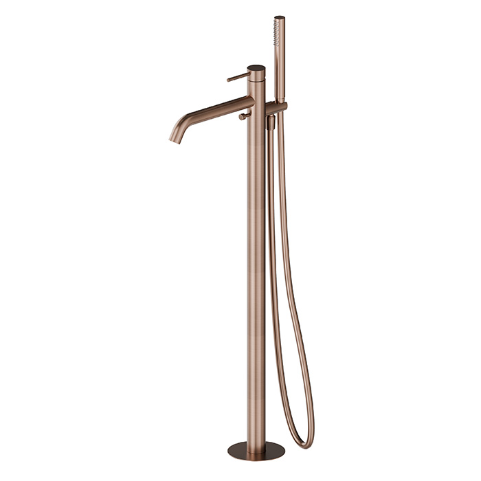 Newform X-STEEL 316 Смеситель для ванны напольный, излив, в компл: руч. душ, шланг, без встр. части, цвет: PVD Brushed copper bronz