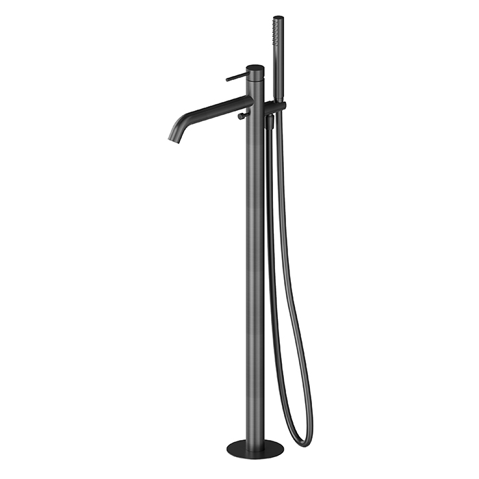 Newform X-STEEL 316 Смеситель для ванны напольный, излив, в компл: руч. душ, шланг, без встр. части, цвет: PVD Brushed gun metal