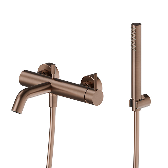 Newform X-STEEL 316 Смеситель для ванны с ручным душем, кронштейном, шланг:, цвет: PVD Brushed copper bronze
