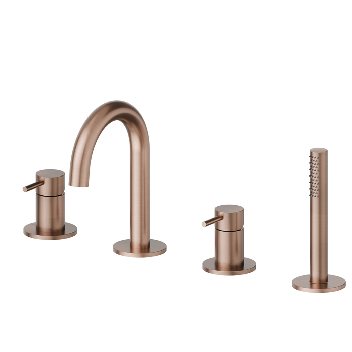 Newform X-Steel 316 Смеситель на борт ванны, 4 отв, с изливом и ручным душем, цвет: PVD brushed copper bronze